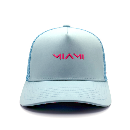 Light blue cap with 'MIAMI' in pink on a white background