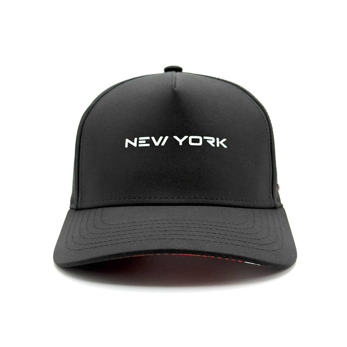 Black cap with 'New York' text on a white background