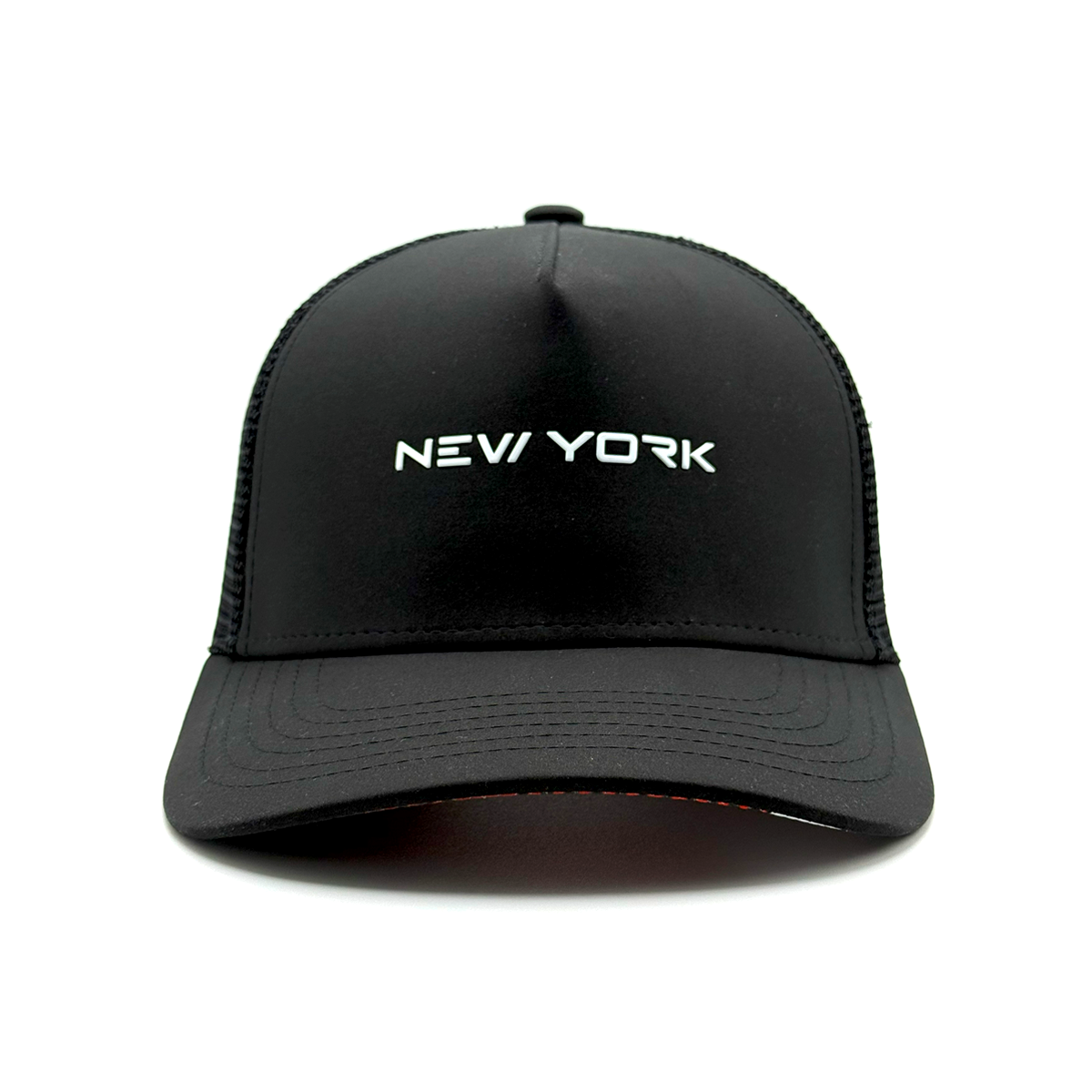 Black cap with 'NEW YORK' text on a white background